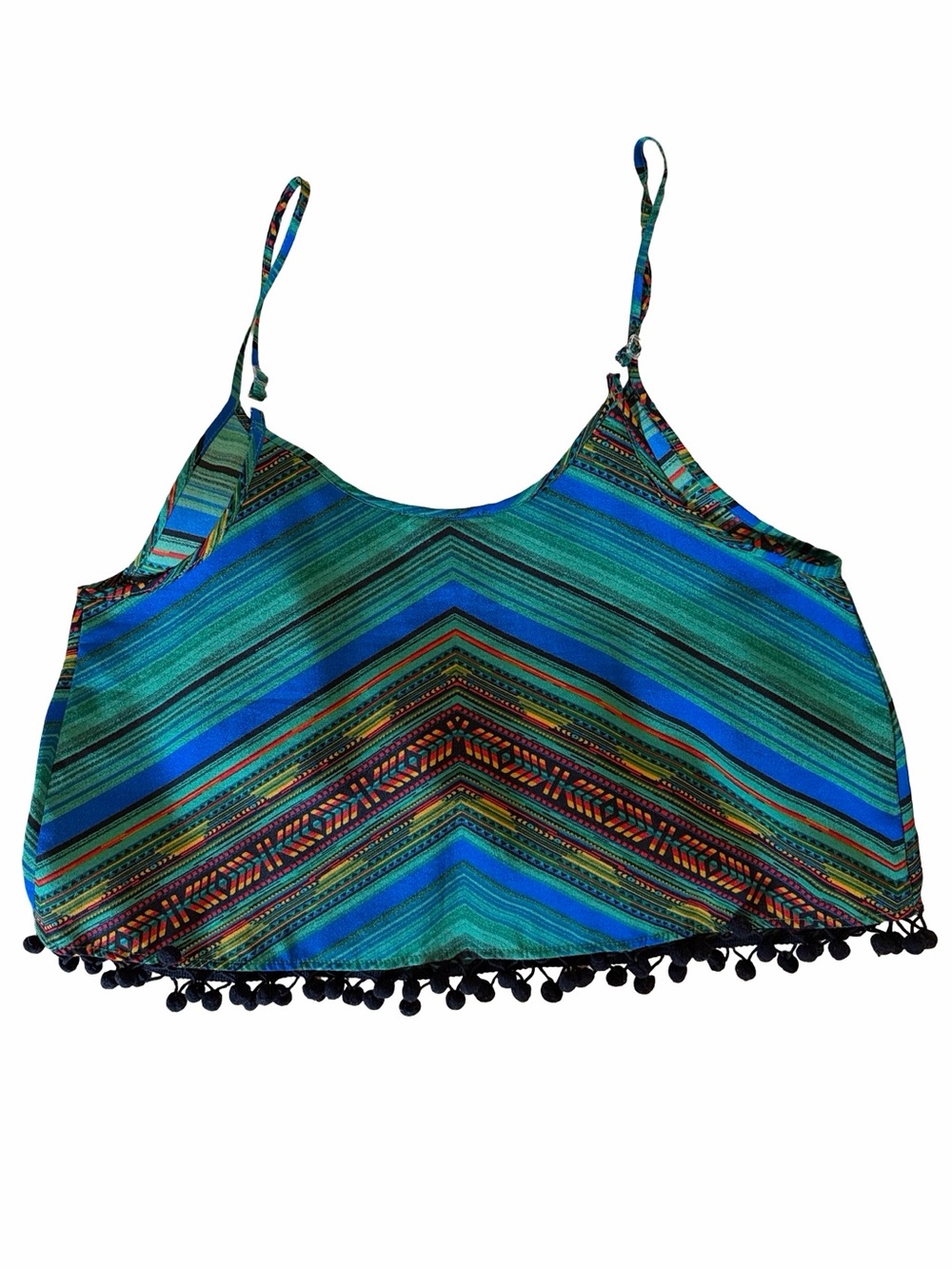 Wet Seal Blue & Green Striped Pom-Pom Cami Crop Top